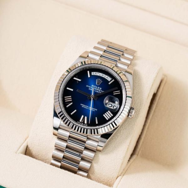 Rolex Daydate Full Silver With Dark Blue Dial