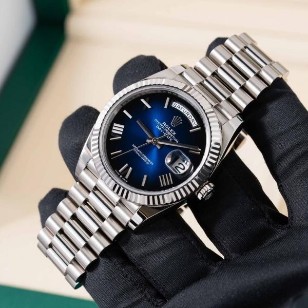 Rolex Daydate Full Silver With Dark Blue Dial