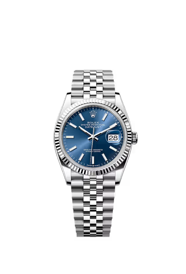 Rolex Oyster Perpetual Date Just Silver Blue Hover Image