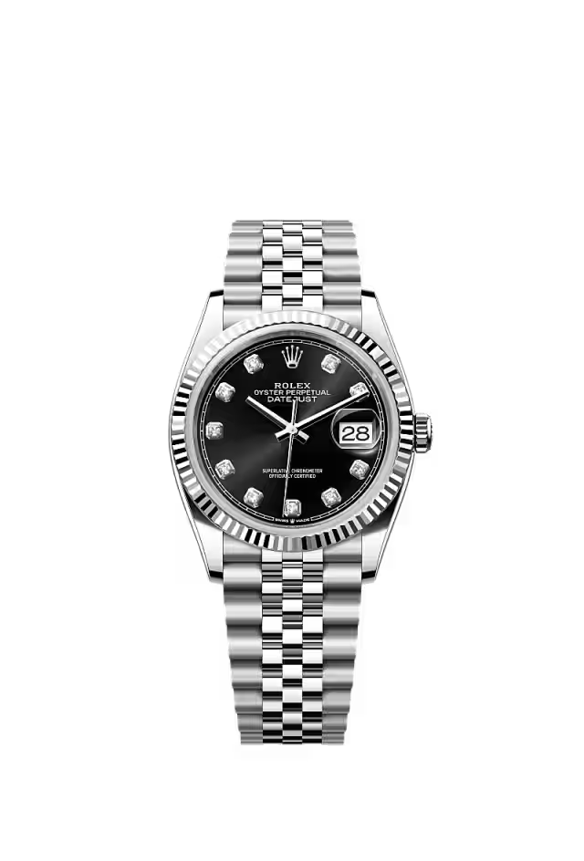 Rolex Oyster Perpetual Date Just Silver Black Hover Image