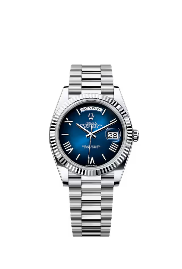 Rolex Daydate Full Silver With Dark Blue Dial Hover Image
