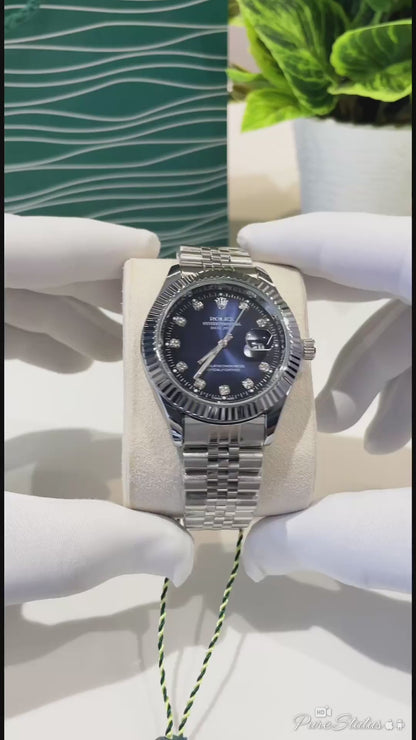 Rolex Oyster Perpetual Date Just Diamond Silver-Blue-Diamond